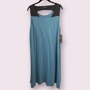 NWT Eileen Fisher XL Organic Cotton Hemp Shift Dress Blue Grey Cutout